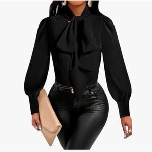 New York & Company Black Ruffled Tie Front Blouse